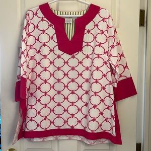 Gretchen Scott Designs fuchsia pink & white tunic, Goddess/2XL size, 100% cotton